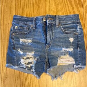 American Eagle Outfitters Blue Jean Shorts with Distressing and Raw Hem